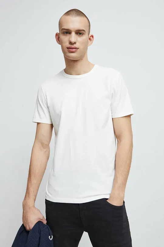 beżowy T-shirt bawełniany męski gładki kolor beżowy Męski