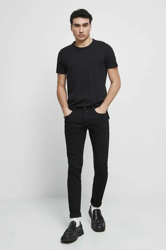 T-shirt bawełniany męski gładki kolor czarny czarny