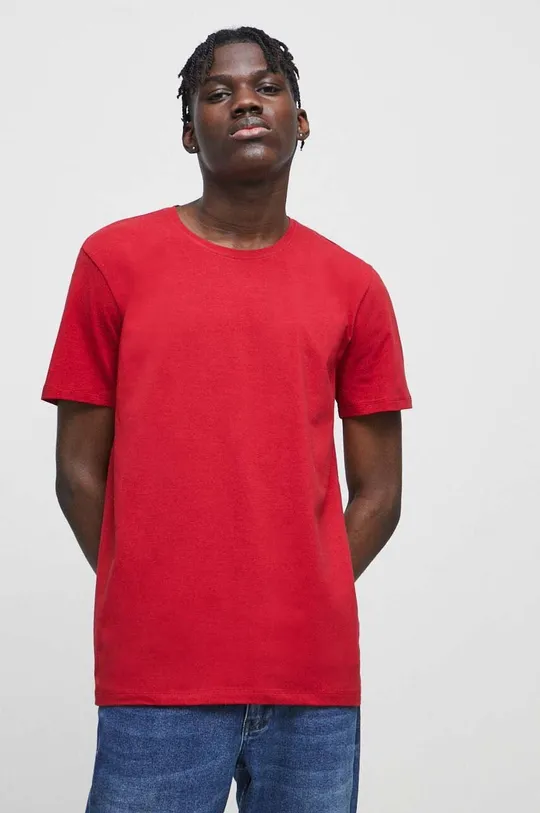 T-shirt bawełniany męski gładki z domieszką elastanu kolor czerwony czerwony