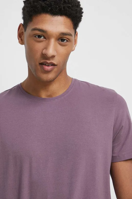fioletowy T-shirt bawełniany męski gładki z domieszką elastanu kolor fioletowy Męski
