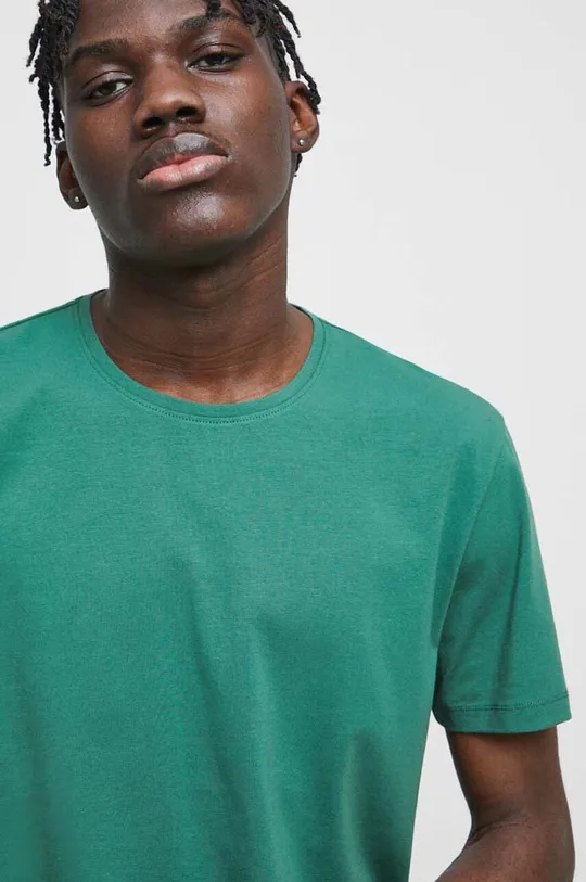 zielony T-shirt bawełniany męski gładki z domieszką elastanu kolor zielony Męski