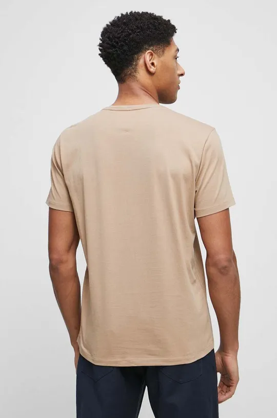 T-shirt bawełniany męski gładki z domieszką elastanu kolor beżowy 95 % Bawełna, 5 % Elastan