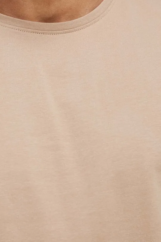 T-shirt bawełniany męski gładki z domieszką elastanu kolor beżowy Męski