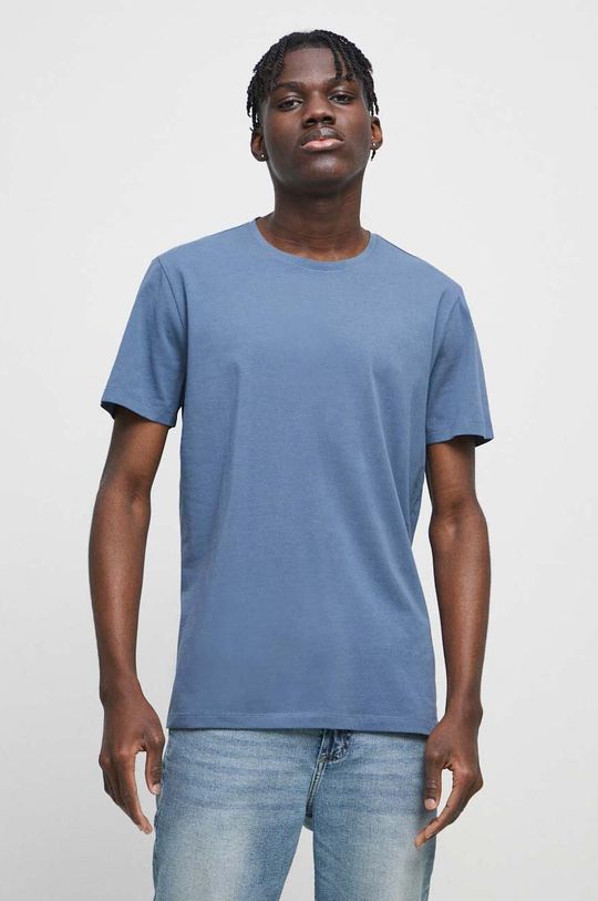 stalowy niebieski T-shirt męski gładki kolor niebieski Męski