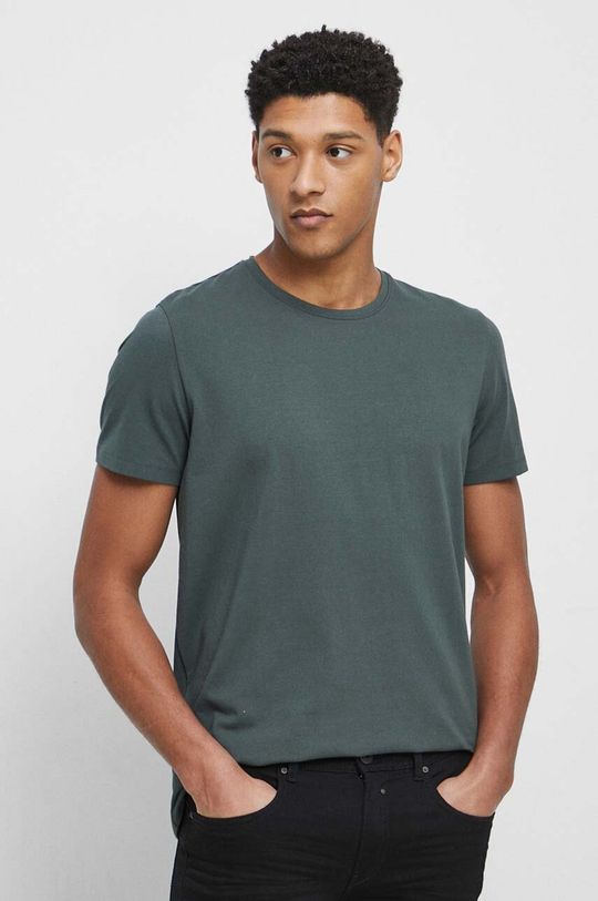 stalowy zielony T-shirt męski gładki kolor zielony
