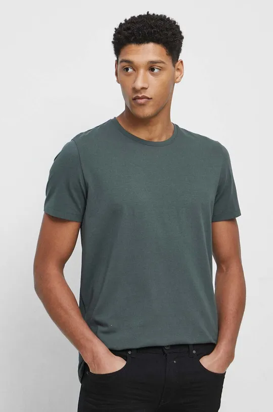 zielony T-shirt bawełniany męski gładki z domieszką elastanu kolor zielony
