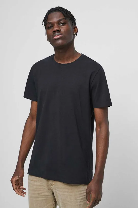 czarny T-shirt bawełniany męski gładki z domieszką elastanu kolor czarny Męski