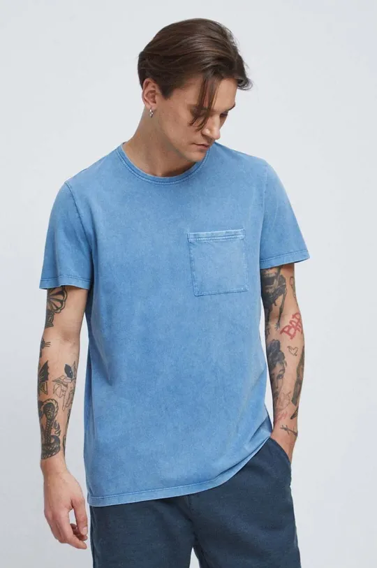 niebieski T-shirt bawełniany męski gładki kolor niebieski