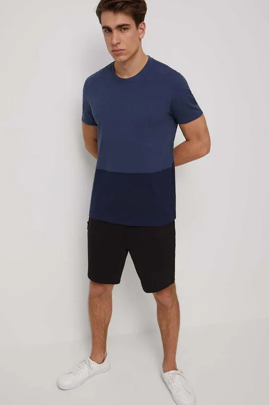 T-shirt bawełniany męski gładki kolor niebieski niebieski
