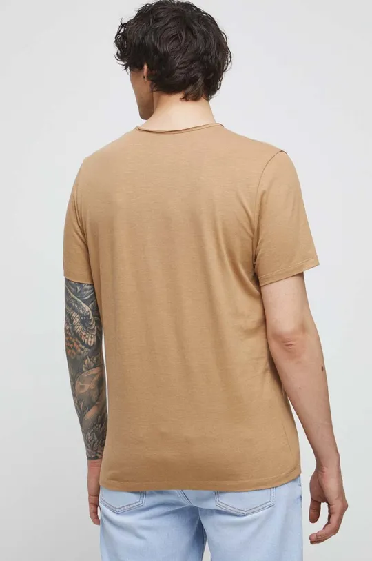 T-shirt bawełniany męski gładki kolor beżowy 100 % Bawełna