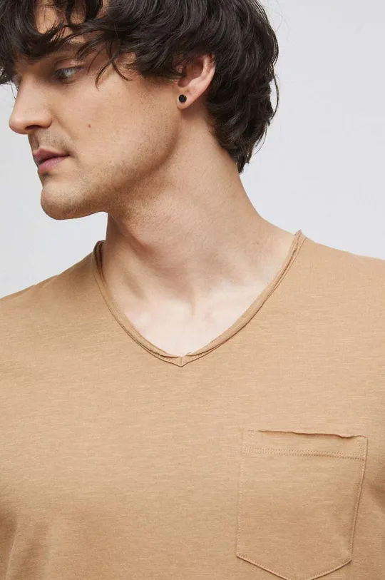 beżowy T-shirt bawełniany męski gładki kolor beżowy