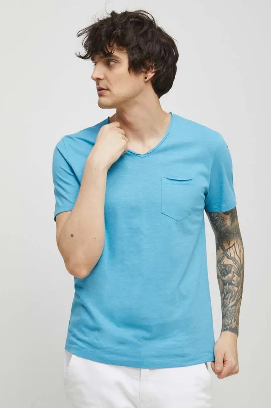 turkusowy T-shirt bawełniany męski gładki kolor turkusowy