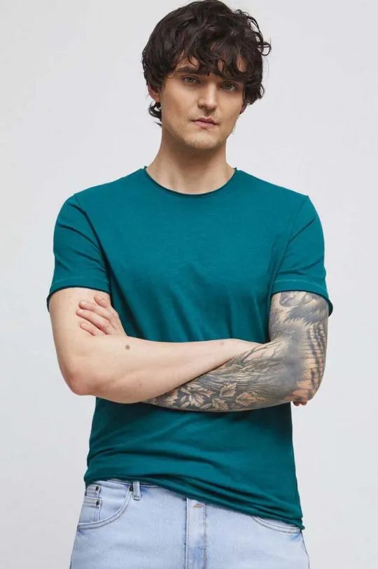 T-shirt bawełniany męski gładki kolor zielony zielony