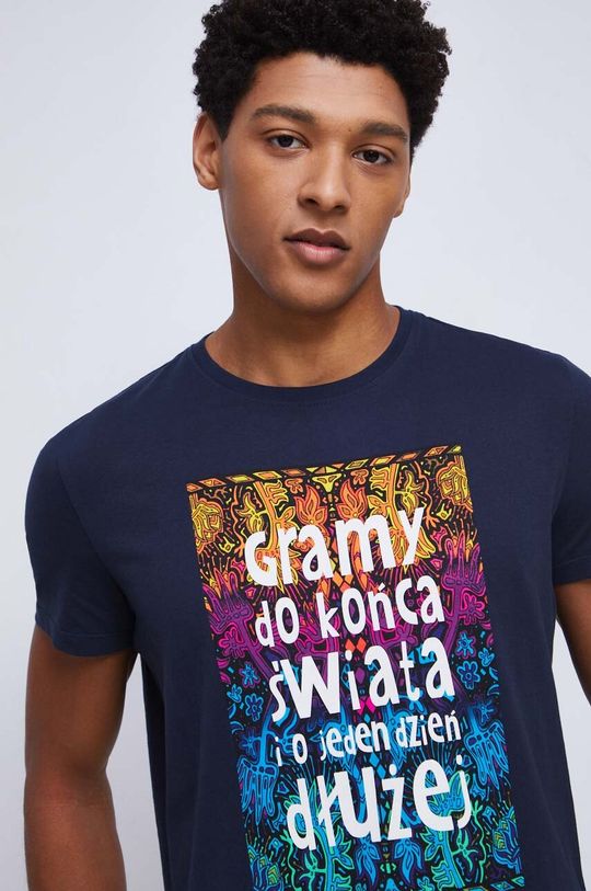 T-shirt bawełniany męski z kolekcji WOŚP x Medicine kolor granatowy Męski