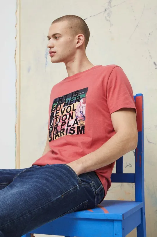 różowy T-shirt bawełniany męski Eviva L'arte kolor różowy Męski