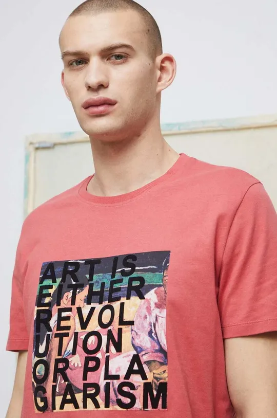 różowy T-shirt bawełniany męski Eviva L'arte kolor różowy