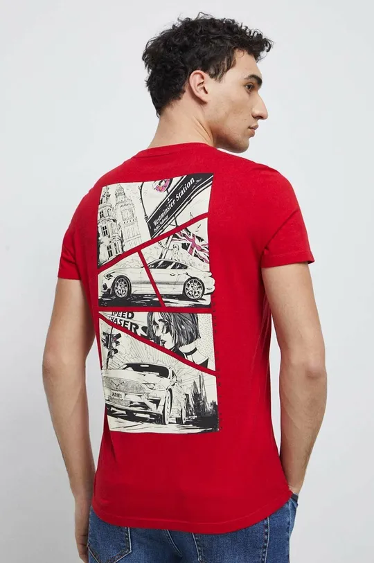 T-shirt bawełniany męski z nadrukiem kolor czerwony 100 % Bawełna