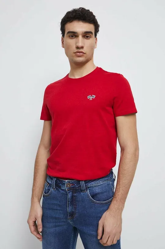 czerwony T-shirt bawełniany męski z nadrukiem kolor czerwony