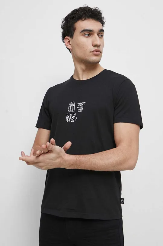 czarny T-shirt bawełniany męski by Michalina Tańska kolor czarny