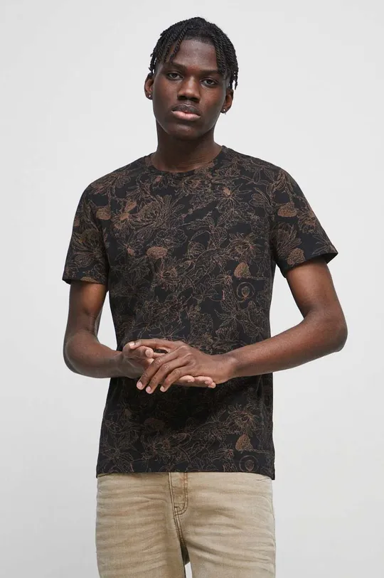 czarny T-shirt bawełniany męski wzorzysty kolor czarny Męski