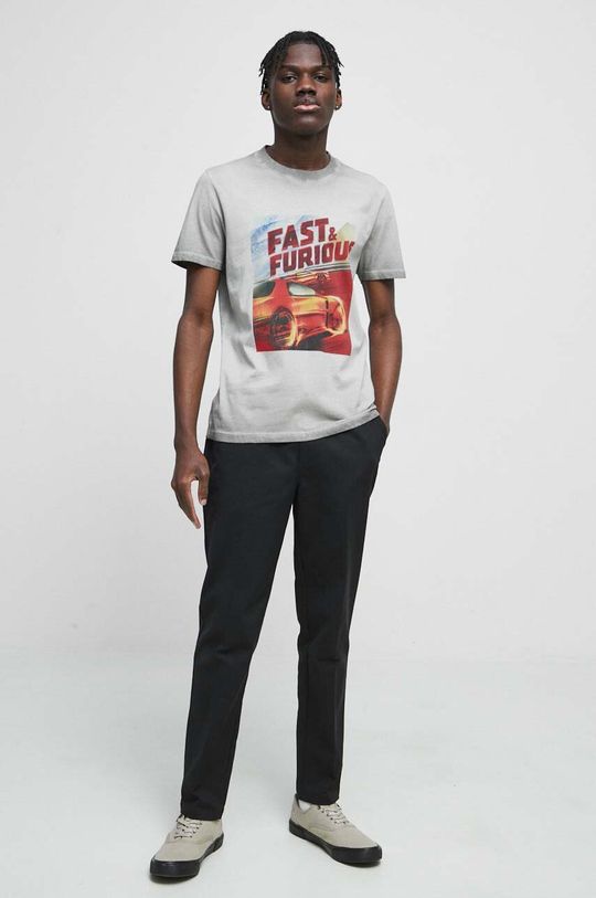 T-shirt bawełniany męski The Fast and the Furious kolor szary szary