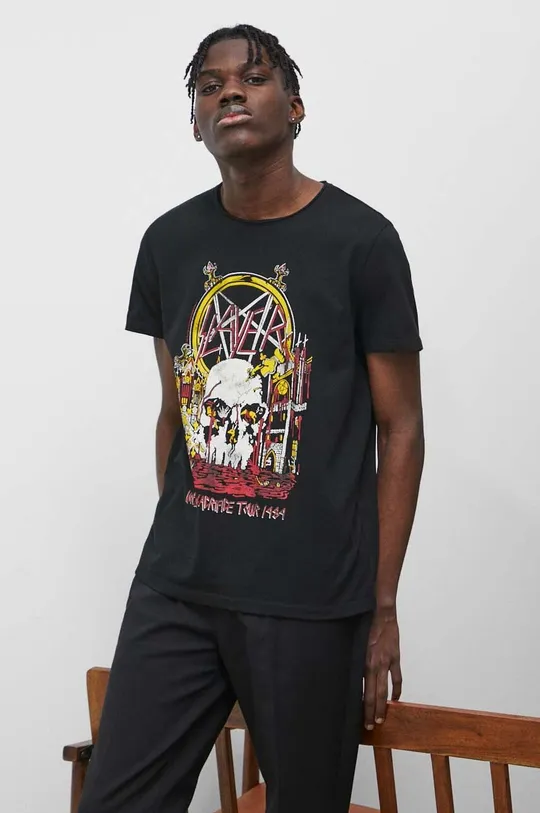czarny T-shirt bawełniany męski Slayer kolor czarny Męski