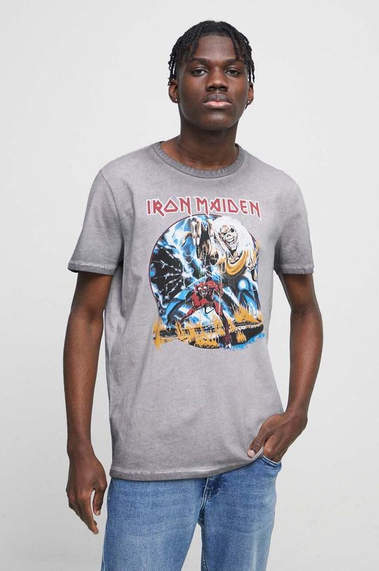 T-shirt bawełniany męski Iron Maiden kolor szary szary