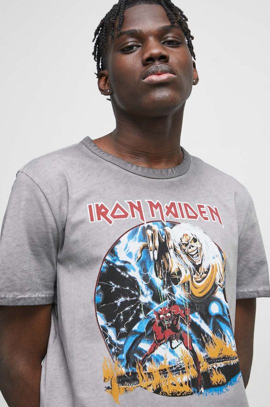 T-shirt bawełniany męski Iron Maiden kolor szary Męski