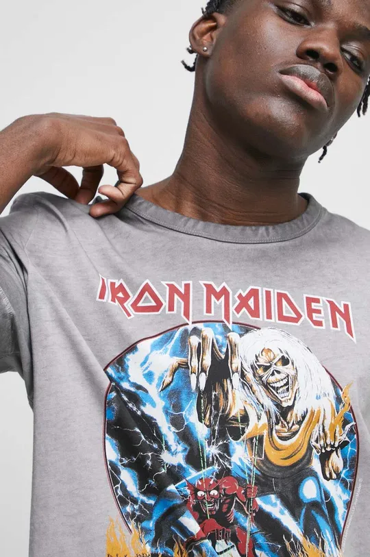 Bavlnené tričko pánske Iron Maiden šedá farba