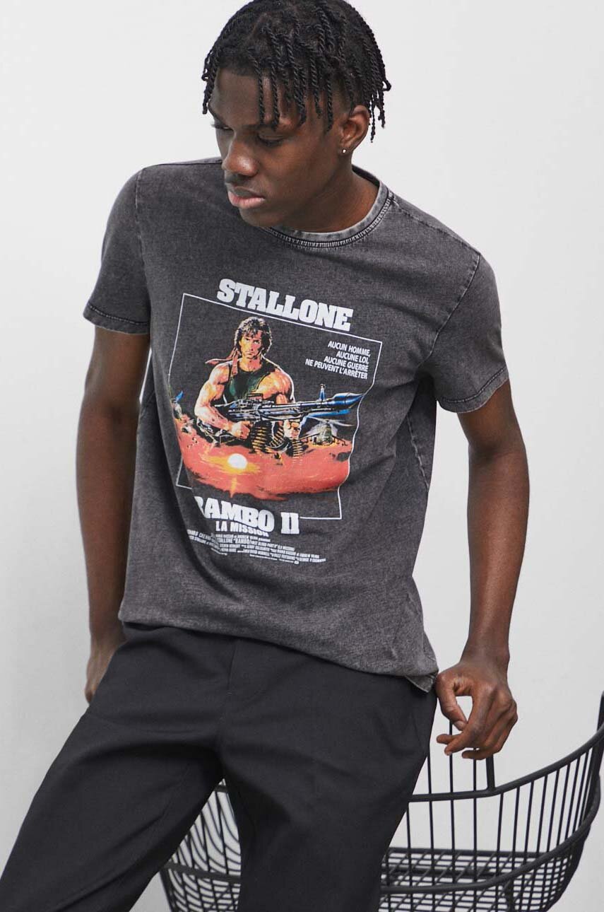 szary T-shirt bawełniany męski Rambo: First Blood Part II kolor szary Męski