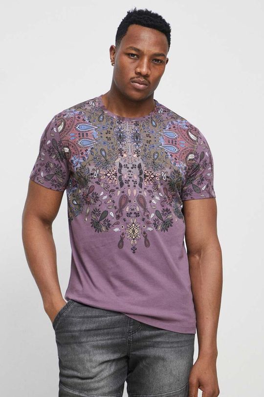 stalowy fiolet T-shirt bawełniany męski z nadrukiem kolor fioletowy Męski