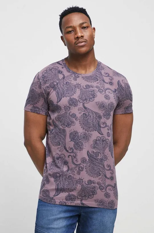 fioletowy T-shirt bawełniany męski wzorzysty kolor fioletowy Męski
