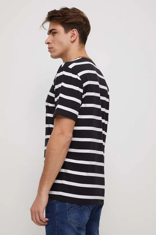 T-shirt bawełniany męski wzorzysty z domieszką elastanu kolor czarny 98 % Bawełna, 2 % Elastan