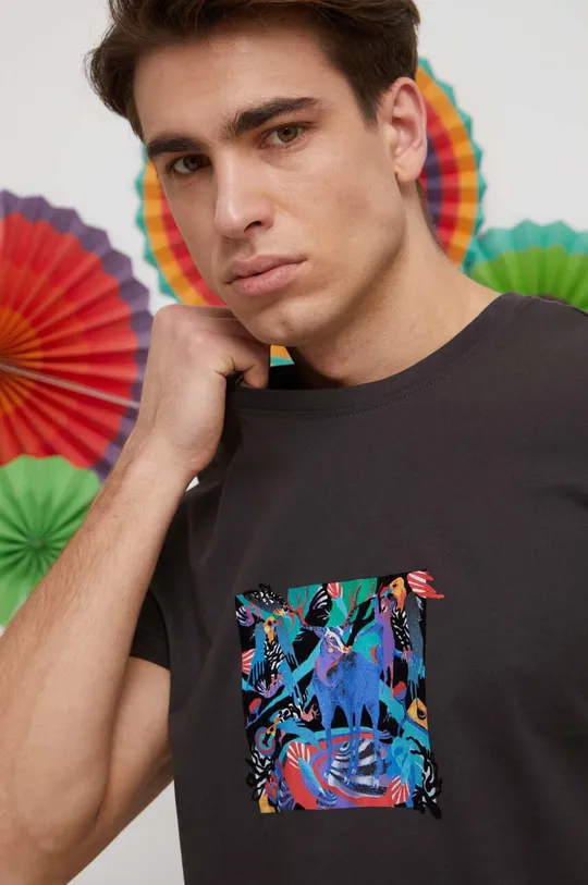 szary T-shirt bawełniany męski by Olamaloú kolor szary Męski