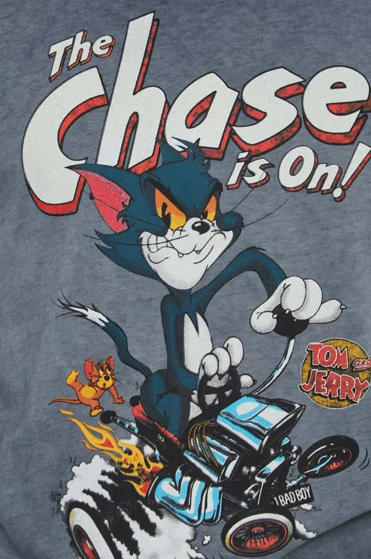 T-shirt bawełniany męski Tom and Jerry kolor szary