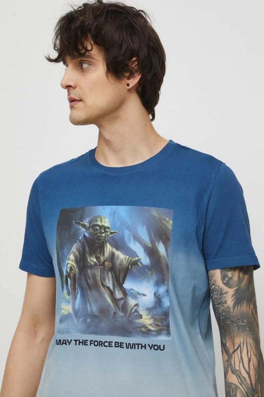 niebieski T-shirt bawełniany męski Star Wars kolor niebieski Męski