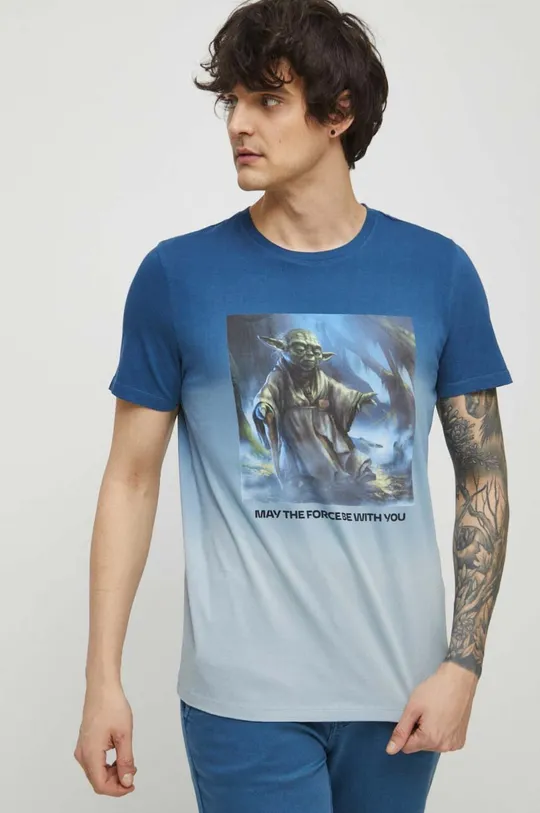niebieski T-shirt bawełniany męski Star Wars kolor niebieski