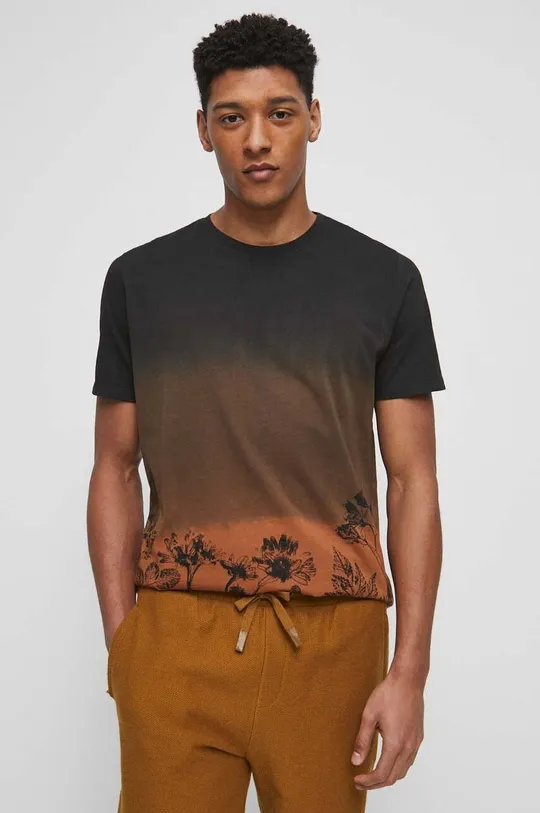 brązowy T-shirt bawełniany męski z nadrukiem kolor brązowy Męski