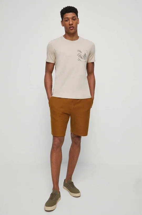 T-shirt bawełniany męski z kieszonką kolor beżowy beżowy