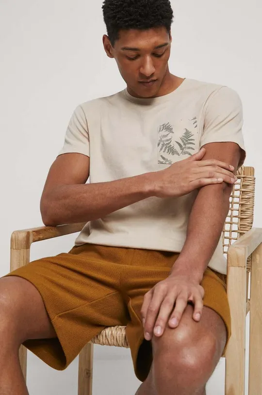 beżowy T-shirt bawełniany męski z kieszonką kolor beżowy
