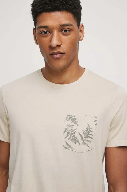 T-shirt bawełniany męski z kieszonką kolor beżowy Męski