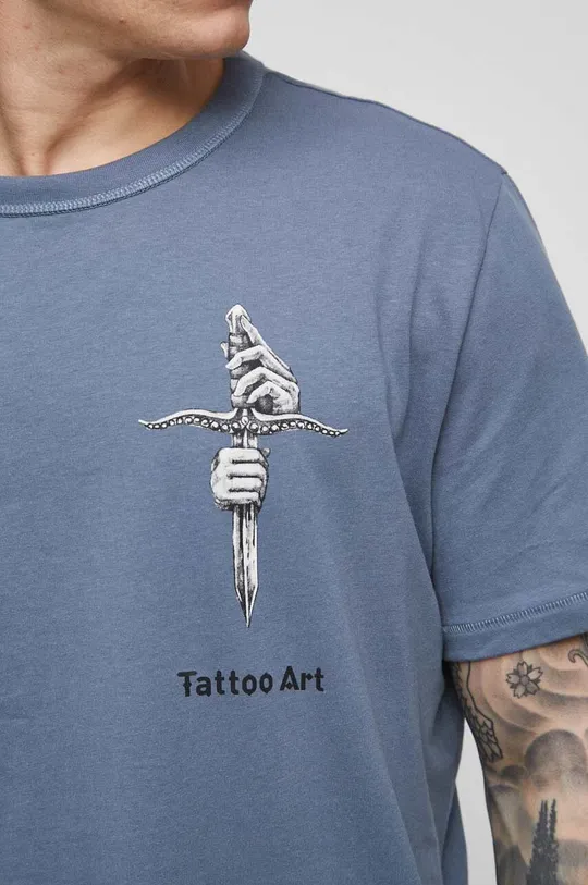 T-shirt bawełniany męski Tattoo Art by Natalia Osipa - Czornaja Ink, kolor niebieski Męski