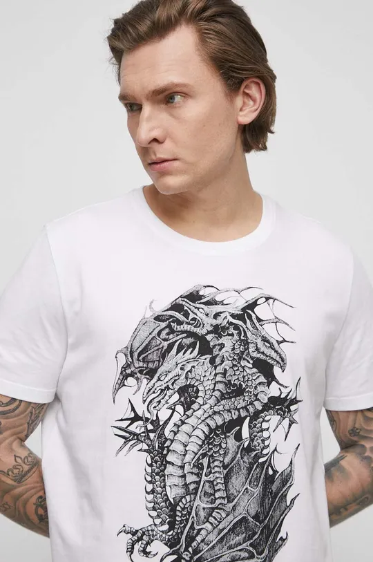 biały T-shirt bawełniany męski Tattoo Art by Natalia Osipa - Czornaja Ink, kolor biały