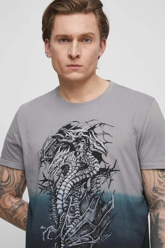 szary T-shirt bawełniany męski Tattoo Art by Natalia Osipa - Czornaja Ink, kolor szary