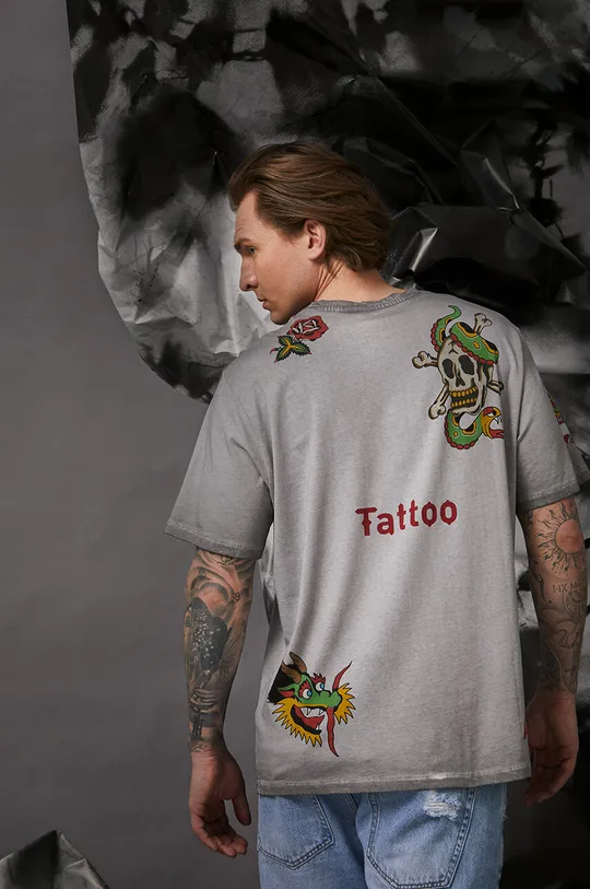 szary T-shirt bawełniany męski Tattoo Art by Marcin Małczyk, kolor szary Męski