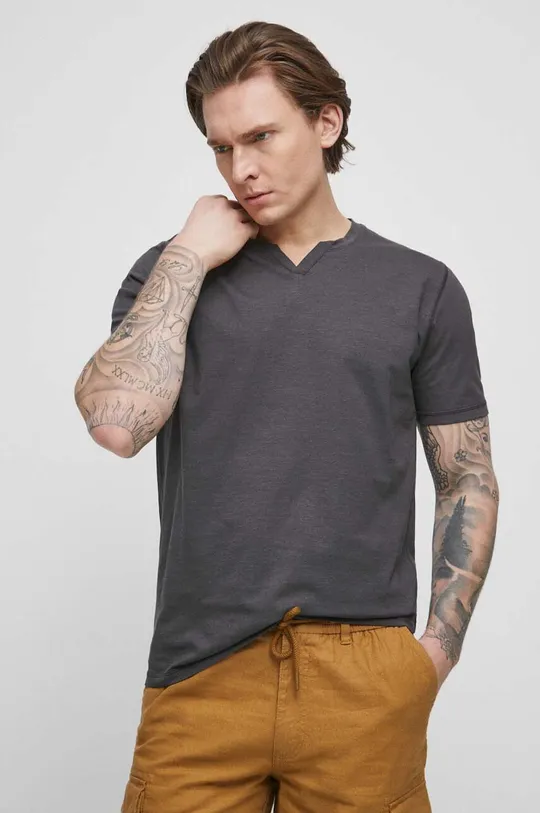 T-shirt bawełniany męski gładki kolor szary szary