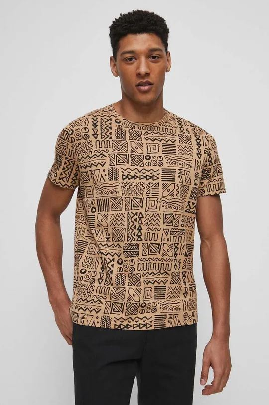 beżowy T-shirt bawełniany męski wzorzysty kolor beżowy Męski