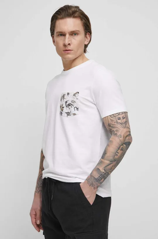 T-shirt bawełniany męski z domieszką elastanu kolor biały biały