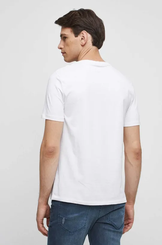 T-shirt bawełniany męski z nadrukiem z domieszką elastanu kolor biały 95 % Bawełna, 5 % Elastan