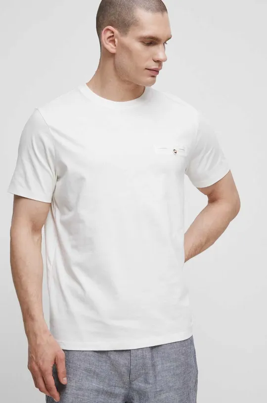 beżowy T-shirt bawełniany męskie gładki kolor beżowy Męski